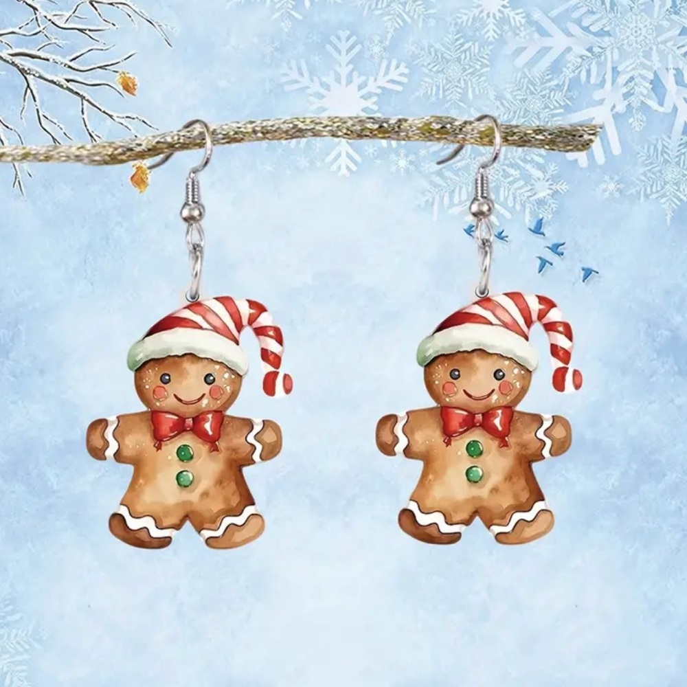 Gingerbread Man 2D Acrylic Christmas Drop Dangle Festive Earrings